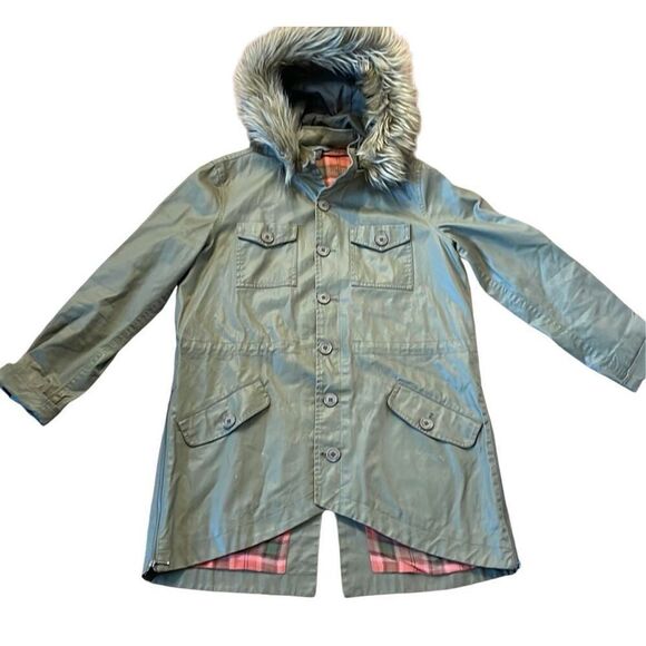 L.L. Bean signature green coated barn jacket with faux fur hood m - Picture 1 of 10